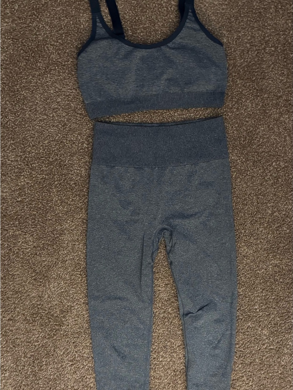 Seamless Navy Blue Women's High-Rise Leggings and Bra
